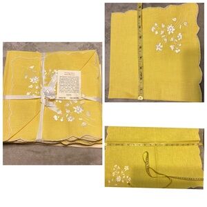 🦌 NWT 5 Madeira Yellow Napkins w/White Embroidered Flowers. Have Multiple